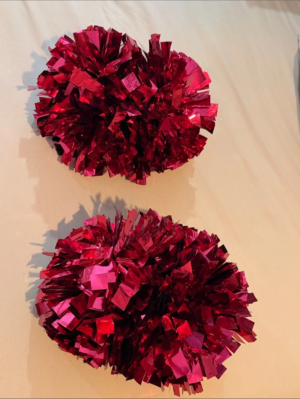 Red Metallic Pom Poms - Pair